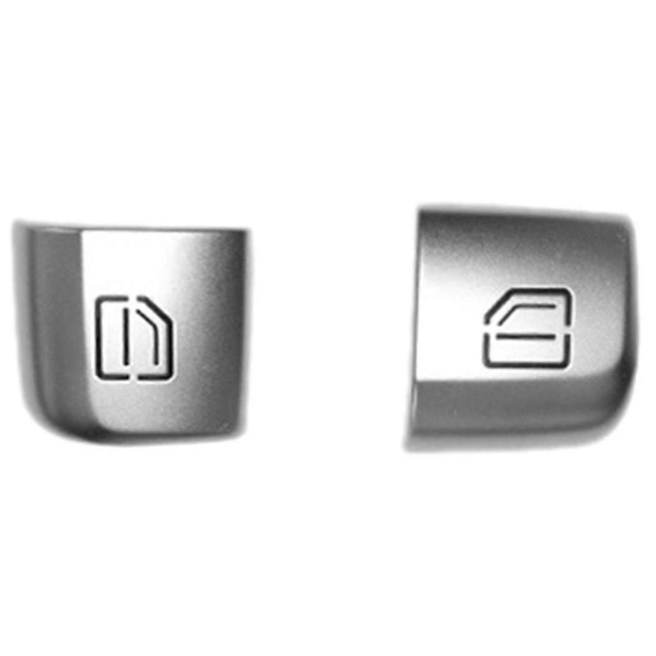 2 db belső autóablak gomb készlet, ezüst, ABS, Mercedes C Class W205-höz, 2x4cm