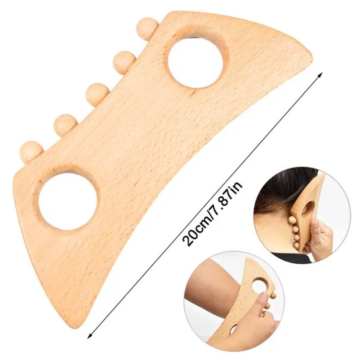 Placa masaj Gua Sha lemn natural 19.5x7cm pentru drenaj limfatic si relaxare musculara