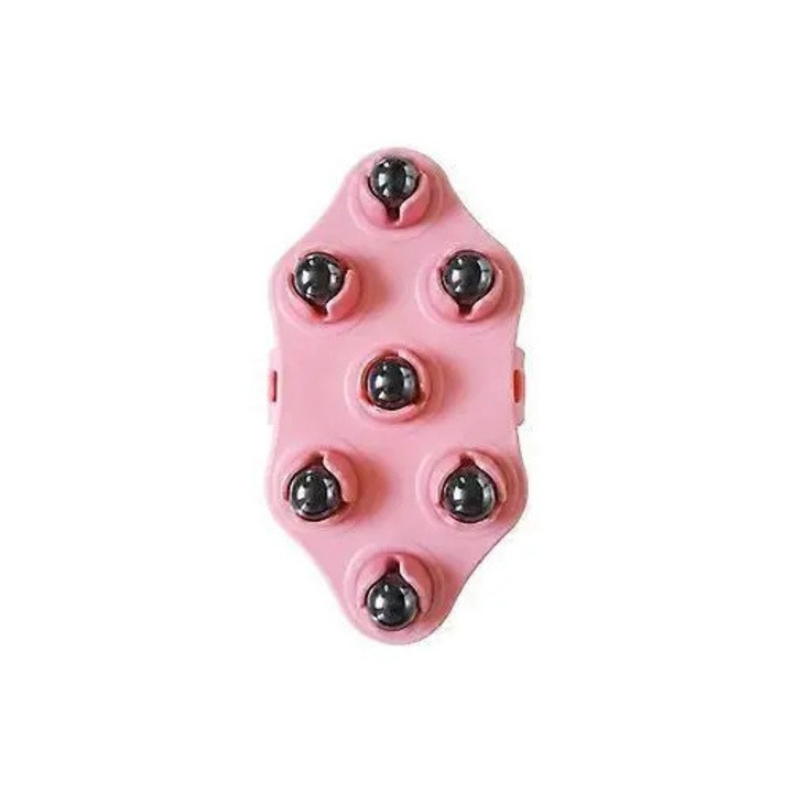 Kerek masszázslabda 7 golyóval, rugalmas, 360 fokban forgatható, fekete, 15x10cm