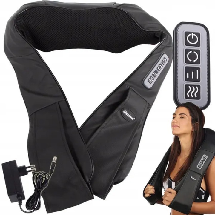 Shiatsu elektromos masszírozó készülék, 8 pontos, fűtéssel, fekete, 40x16cm