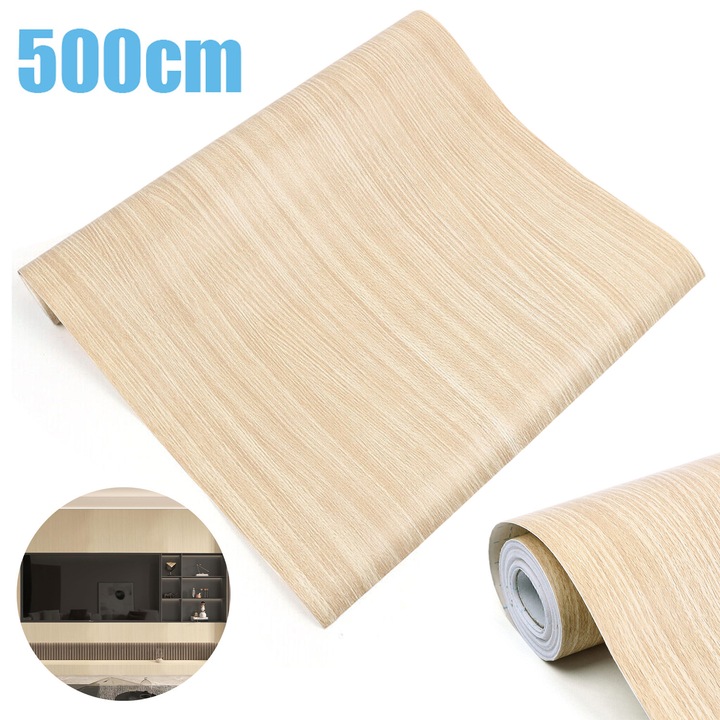 Hartie Autocolanta Cu Efect De Lemn, 60 x 500 cm Tapet Impermeabil Usor, Folie PVC, Autocolante Decorative DIY Pentru Mobilier, Pentru Perete, Blat, Dulapuri, Rafturi, Tapet Detasabil Usor De Curatat
