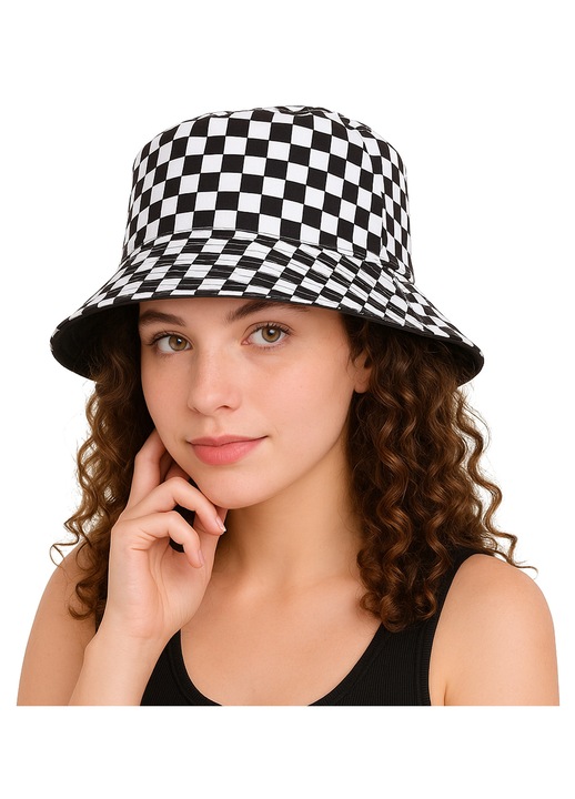 Palarie de dama FLIP CHECKER alb/negru