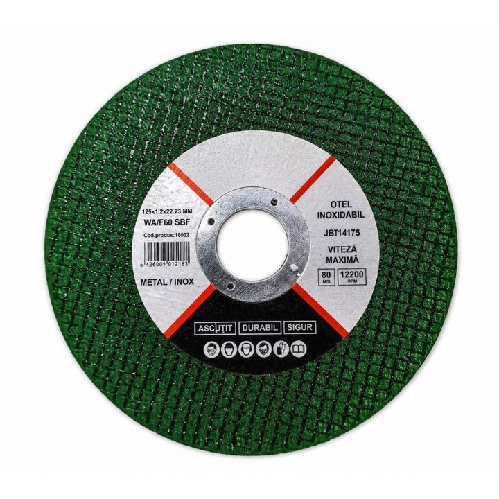 Set 25 Discuri Verzi pentru Debitare Metal si Inox, 125 x 1, 2 x 22, 23 mm