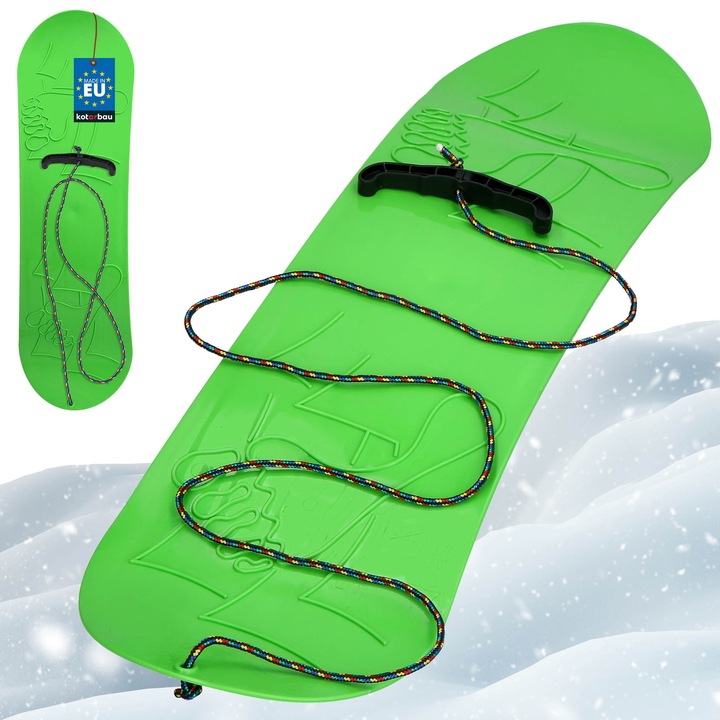 KOTARBAU® Gyermek snowboard, PVC, 68x20 cm, zöld, kötéllel, hószán, hószán, gyermek szánkó, strapabíró és könnyű, rögzítés nélküli snowboard