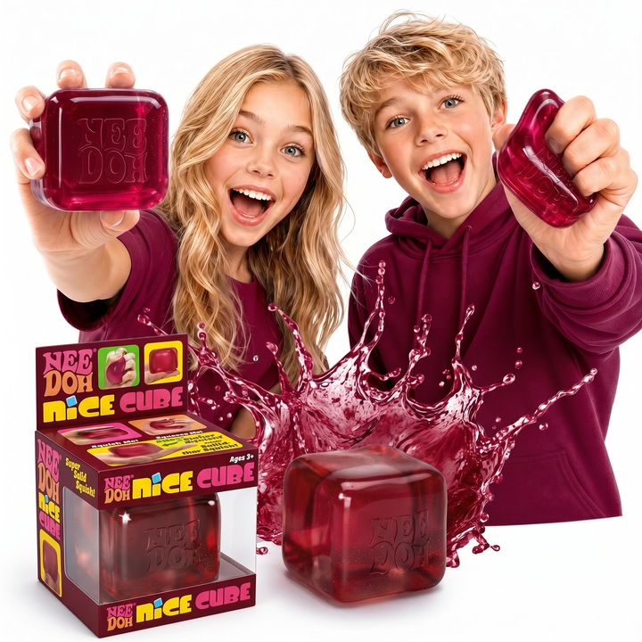 NeeDoh Nice Cube Squishy stresszoldó játék, jégkocka memóriaeffektussal, szenzoros és relaxáló, gyerekeknek és felnőtteknek, bordó Dr Pepper modell