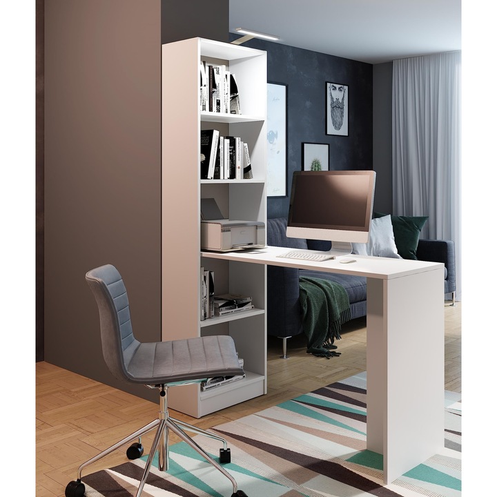 KIER B-1 Munkaasztal – 16 mm laminált forgácslap, állítható lábak, 125x183x50 cm – Fehér és Fekete