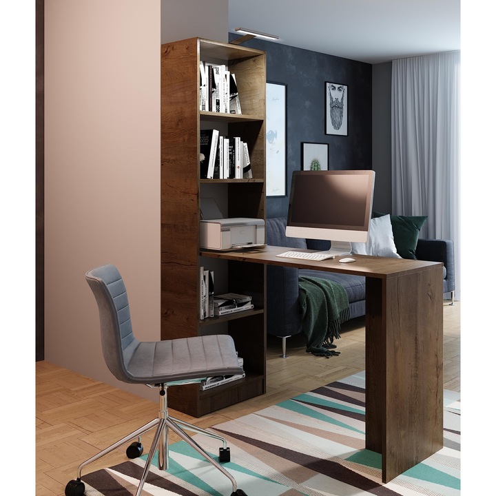 KIER B-1 íróasztal – 16 mm-es laminált forgácslap, állítható lábak, 125x183x50 cm – Sötét Kőris