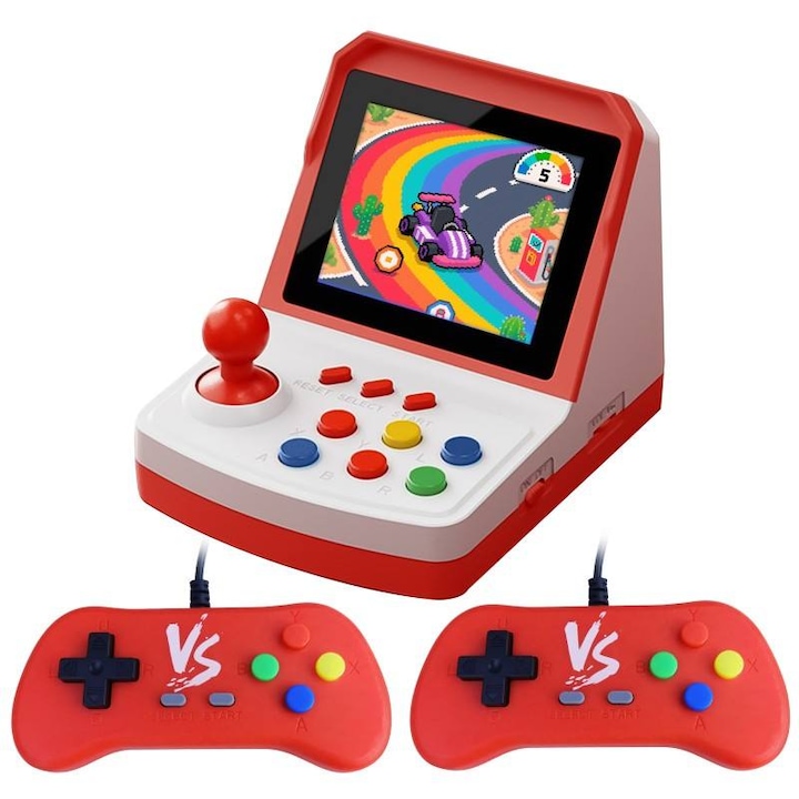Consola retro arcade portabila 1000 jocuri, 2 controllere, ecran 3.2 inch, cablu AV TV, consola jocuri clasice cadou familie