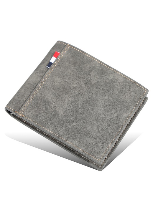 Portofel barbati Herusi, piele PU, gri, 12x9.5x2cm, capacitate mare, 10 sloturi carduri
