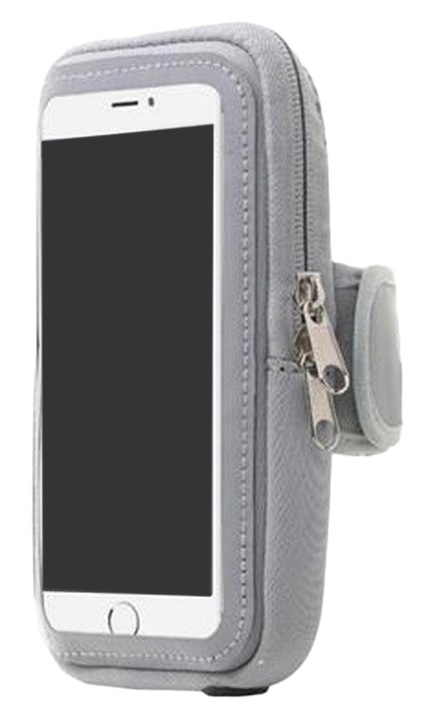 Geanta brat fitness HERUSI capacitate mare, reflectorizanta, gri, pentru telefoane sub 6.5 inch