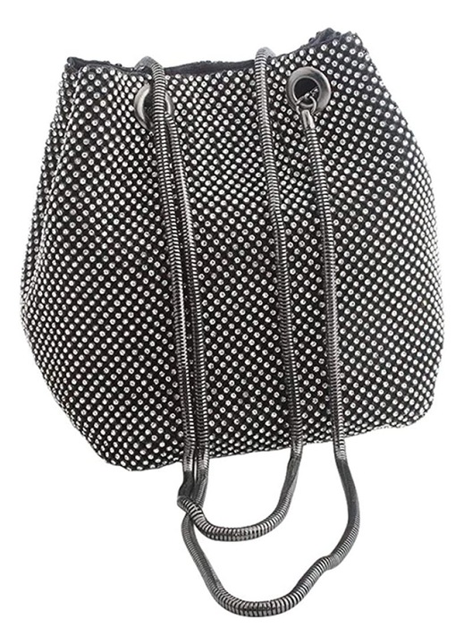 HERUSI női clutch táska, strasszos, puha bélés, fekete, kicsi