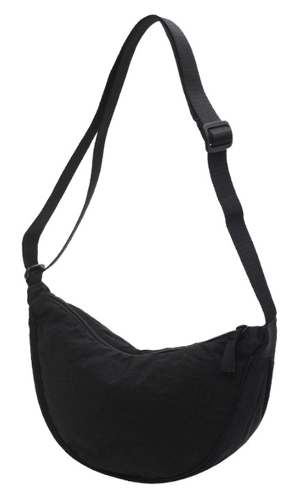 HERUSI vintage félhold alakú női táska, fekete nylon, 31x9x16cm