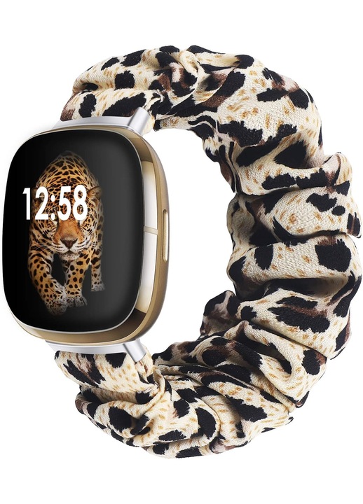 Curea ceas HERUSI Versa 3 material textil elastic leopard 5.3x6.7inch