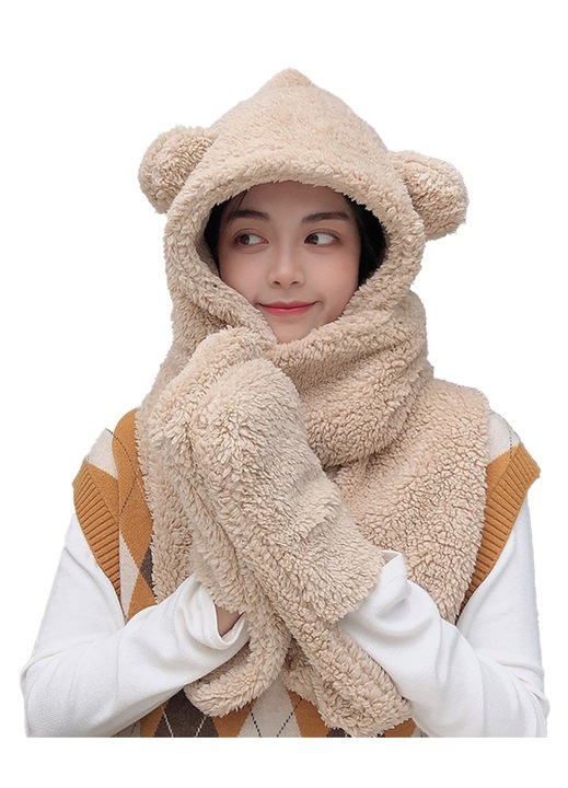Set iarna copii Herusi ursulet khaki 235x16cm