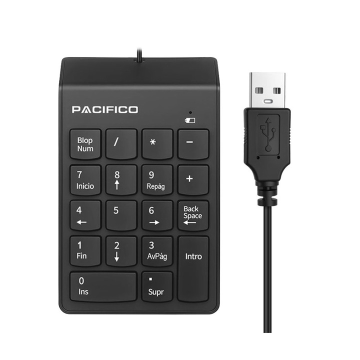 Pacifico NP-R2008 külső numerikus billentyűzet, USB, 18 gomb, Plug & Play, 1.35 m kábel, fekete