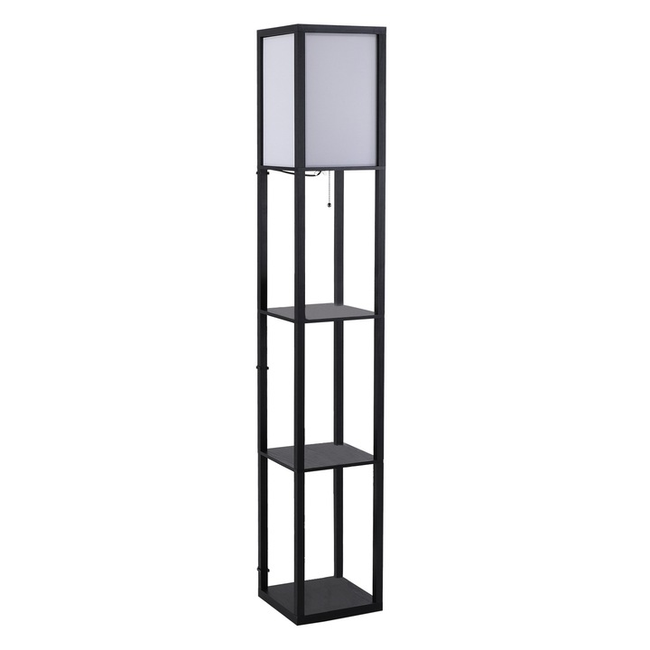 Lampadar cu 3 rafturi integrate, negru alb, 26x26x160 cm