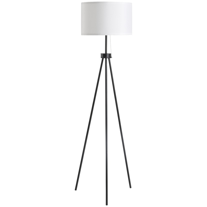Lampadar cu trepied metalic si abajur textil, clasic, alb, 37x152cm