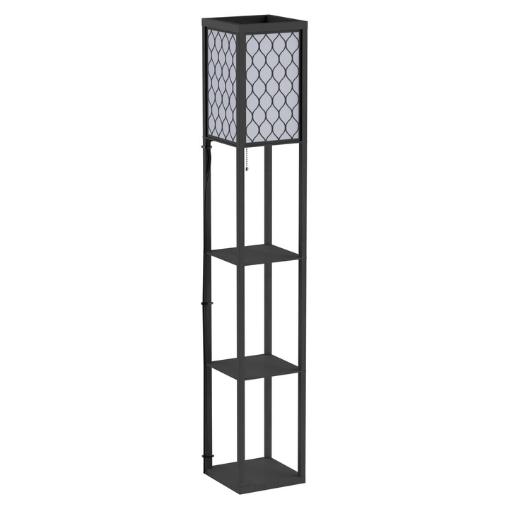 Lampadar cu 3 rafturi, design modern, negru-alb, 26x26x160cm