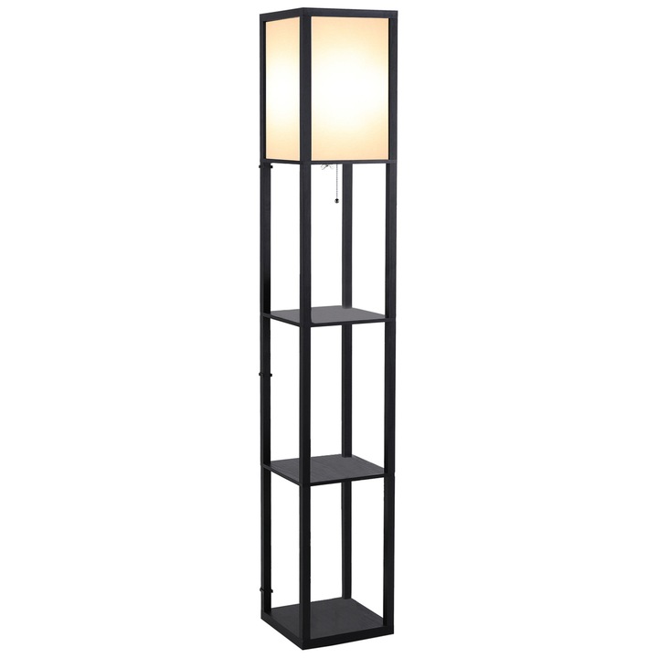Lampadar cu rafturi 4 niveluri negru 26x26x160cm