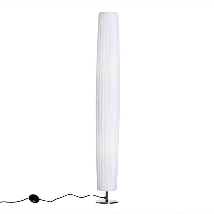 Lampadar modern, alb, 15x120cm, baza inox, comutator picior