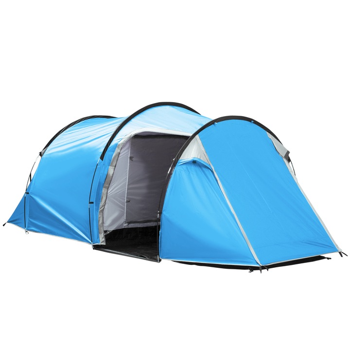 Cort camping 2-3 persoane, doua camere, albastru deschis, 426x206x154cm