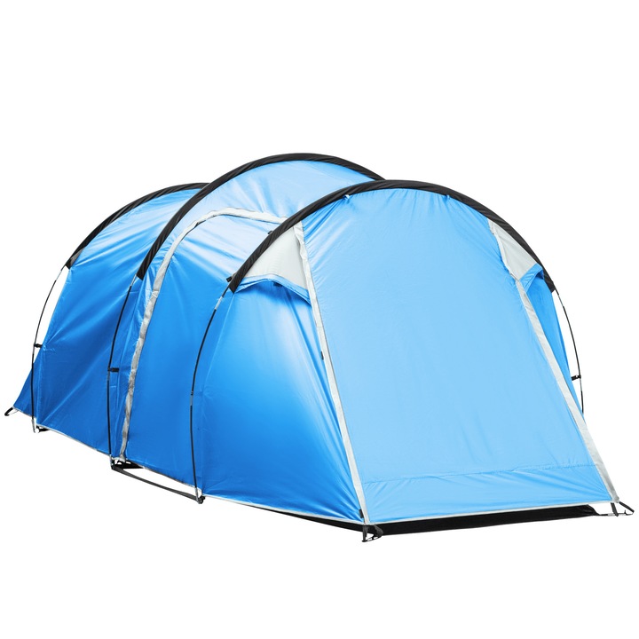 Cort camping 2-3 persoane, doua camere, albastru deschis, 426x206x154cm