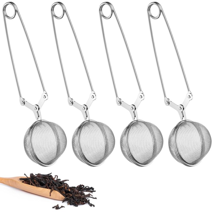 4 darab teagolyó készlet, rozsdamentes acél teafőző, fogantyús teaszűrő, teafilter, finom hálós szűrőcsipesz, csészés teafőzőhöz, fűszerekhez és ízesítőkhöz