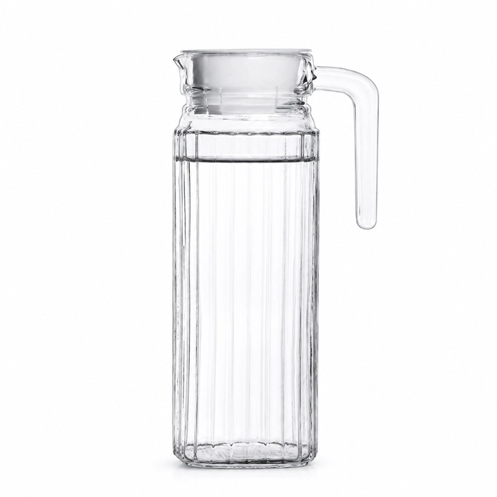 Carafa din sticla pentru apa, suc, limonada, cu capac, 1L