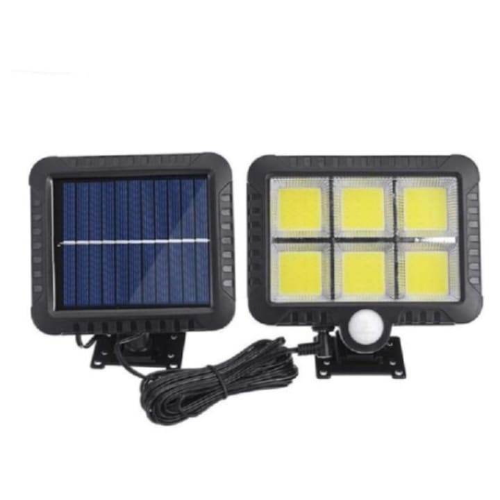 LED napelemes lámpa, SL-F120, ABS, Fehér fény, Mozgás-/fényérzékelő, 15W, Fekete
