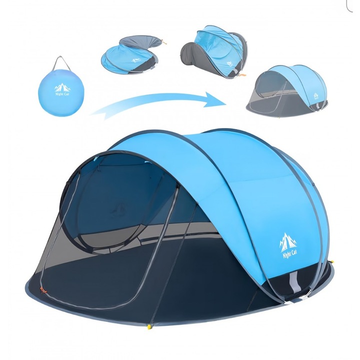 Cort de plaja Night Cat Pop-Up pentru 3–4 persoane, protectie UV50+, cu plasa anti-tantari, ideal pentru plaja, camping si activitati outdoor, livrare 8-9 zile