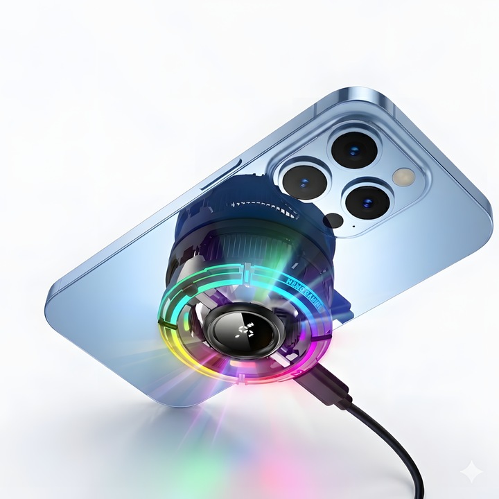 Cooler Magnetic Telefon Gaming Nerele CX15, Racire Semiconductor TEC 360°, AI Smart Cooling, Display Digital Temperatura, 3 Moduri RGB, Ventilator Racire Telefon USB-C, Compatibil MagSafe, iPhone, Android si Tablete, Negru