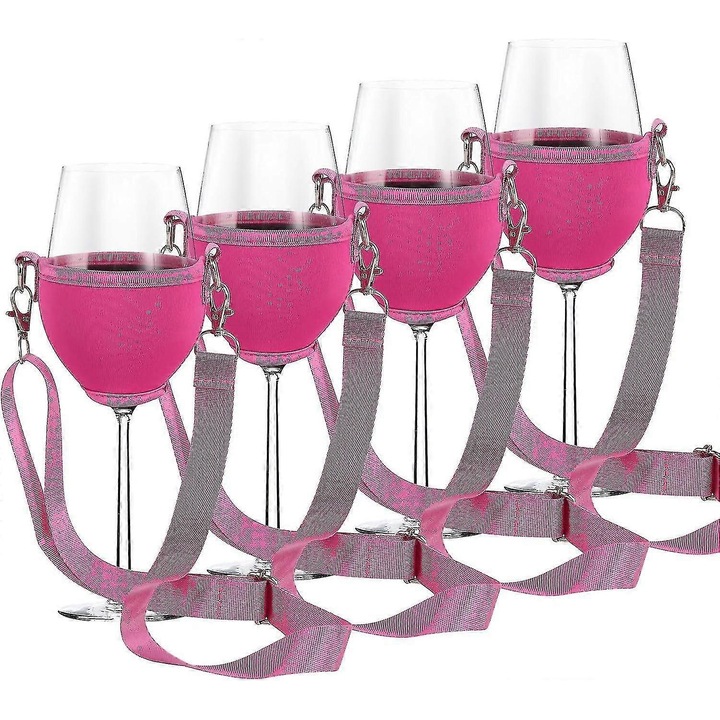 Set 4 suporturi pahare vin roz neopren 90cm 7.5x4.5cm