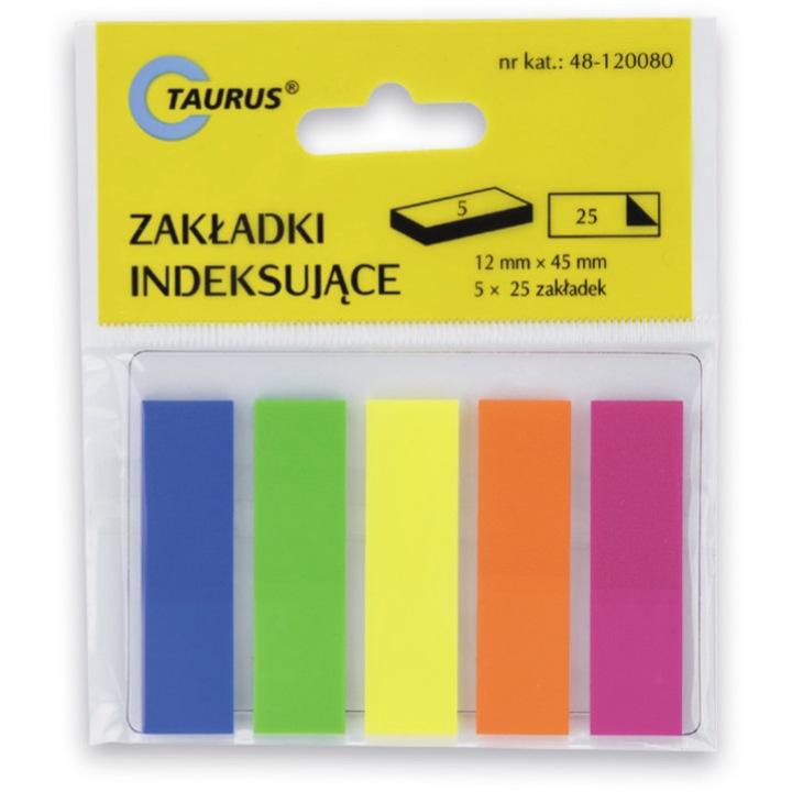 Taurus öntapadós könyvjelzők, 5 neon színű készlet, 12x45mm