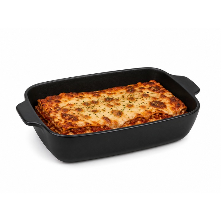 Tava ceramica pentru cuptor, cu manere, termorezistenta, 26X16X6 CM, Negru