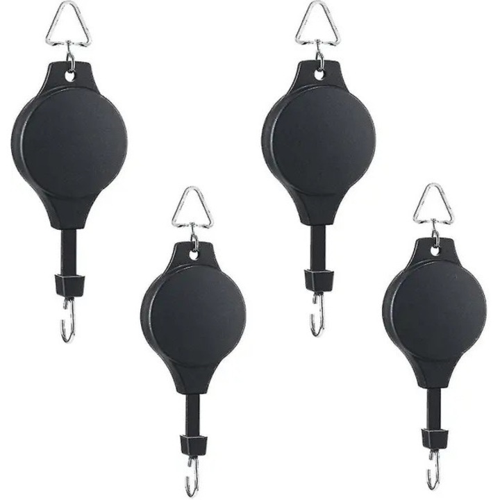 Set 4 carlige ajustabile pentru plante Herusi, nylon, inox, 74x2cm