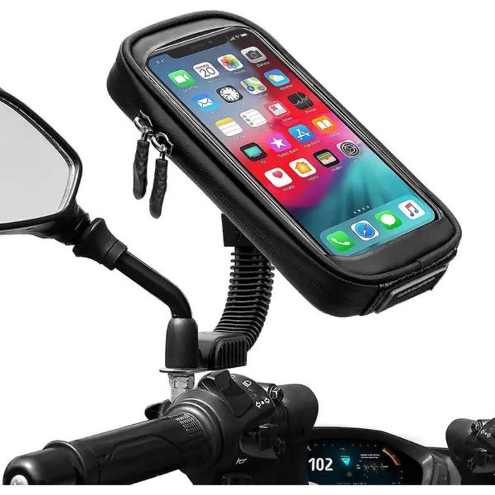 Suport telefon moto HERUSI rotativ 360 grade impermeabil negru 6.5 inch