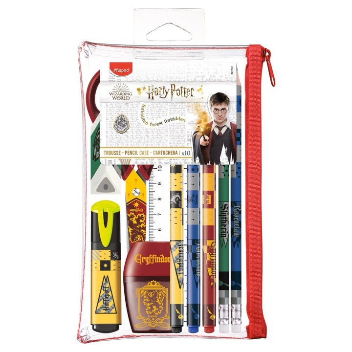 Set etui școlar Maped Harry Potter, 10 piese, transparent, design magic