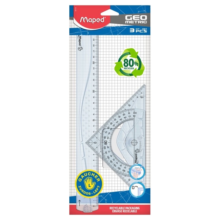Set geometrie Maped Geometric 3 piese/30 cm pentru stangaci