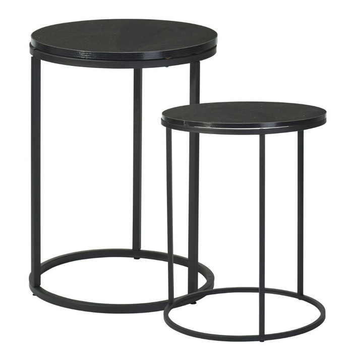 Set 2 masute de cafea Trends4You, metal & MDF, design modern, negru