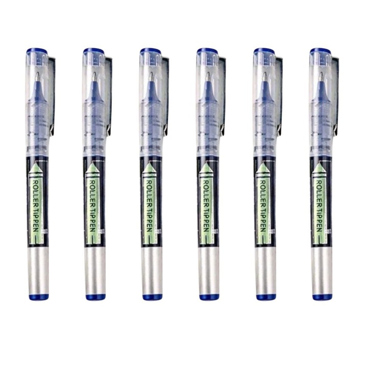 5 db professzionális Roller toll csomag, kék tinta, V-tip 0.5 mm hegy, átlátszó test, egyenletes és kényelmes írás, 13.2 cm