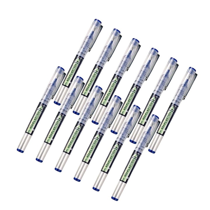 Gazdaságos csomag 12 db kék tintás toll, V-típusú hegy 0.5 mm, átlátszó test, precíz és kényelmes írás, 13.2 cm