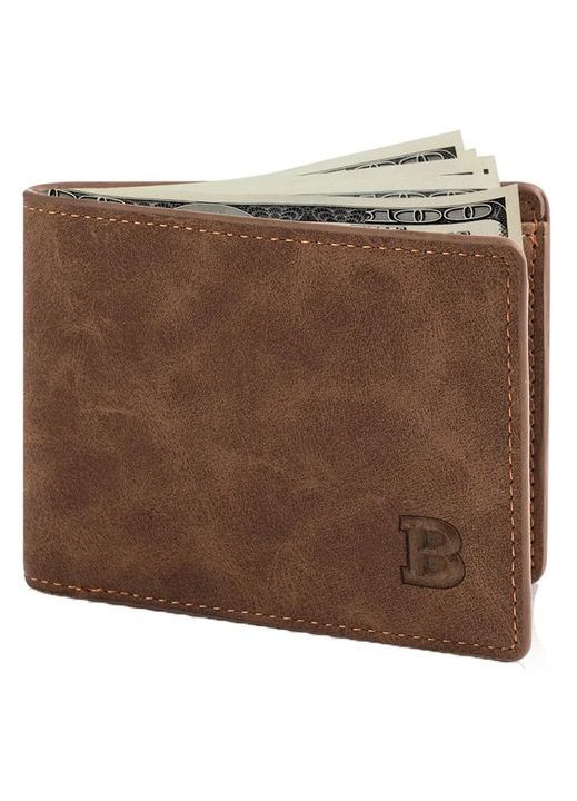 Férfi pénztárca, PU bőr, slim, RFID, fekete-barna, 8.5x11x1cm