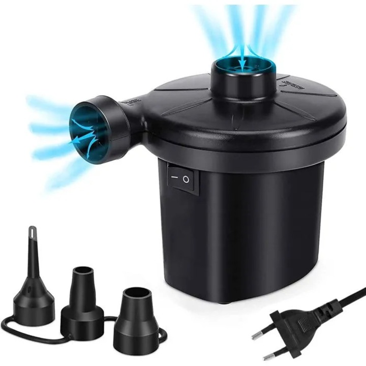 Elektromos légpumpa 2 az 1-ben, 3 fúvóka, fehér, 220x240V