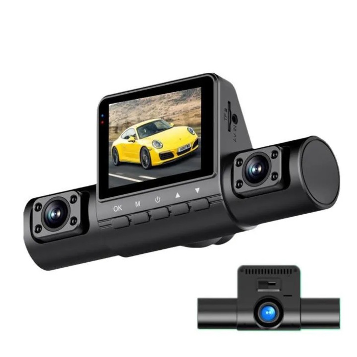 Autós DVR kamera, 3 lencse, éjjellátó, HD 1080p