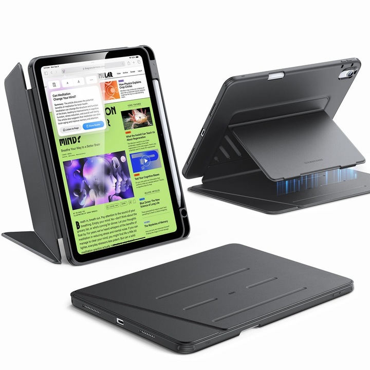 Husa Verticala Pentru iPad Air 11-inch (2024/2025) / Air 10.9 (Gen 5/4), ESR Flip Series, Suport Multi-unghi, cu Suport Creion, Negru