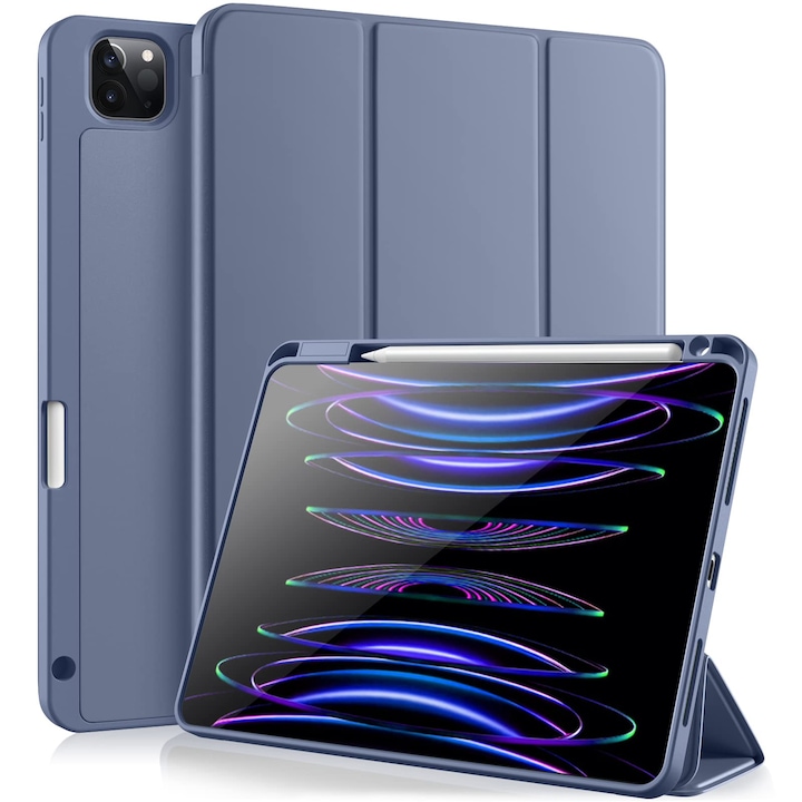 Husa Tableta Pentu iPad Pro 11, Suport Pentru Stylus Si Functie Auto Wake/Sleep, TPU Flexibil, Gri Albastrui