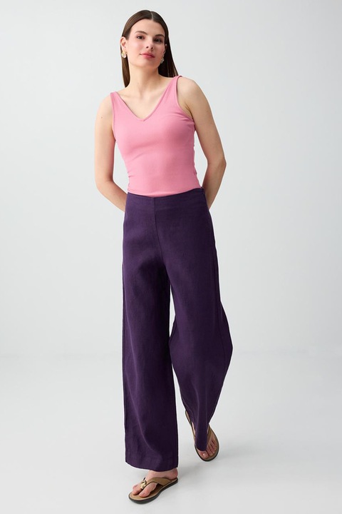 JIMMY KEY, Pantaloni din in cu croiala ampla, Violet