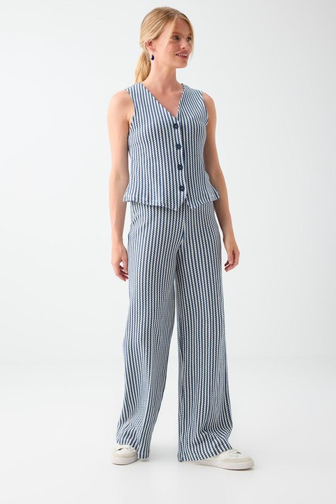 JIMMY KEY, Pantaloni de bumbac cu model herringbone, Alb, Albastru inchis, L