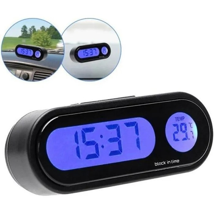 Ceas electronic auto termometru LED negru 7.85x2.86cm