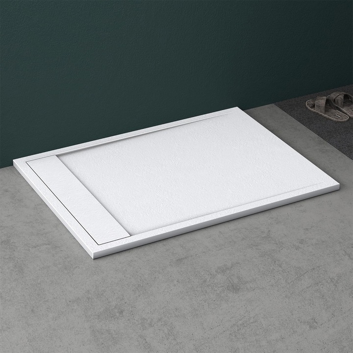 Cadita dus, compozit de marmura, scurgere ascunsa, inaltime 3 cm, Alb, GEO10 Dimensiune: 90x120 cm